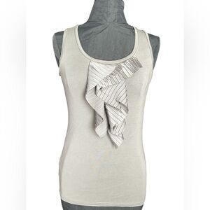 Ann Taylor Sleeveless Elegant Pale Grey Ruffle Tank Top, Size S